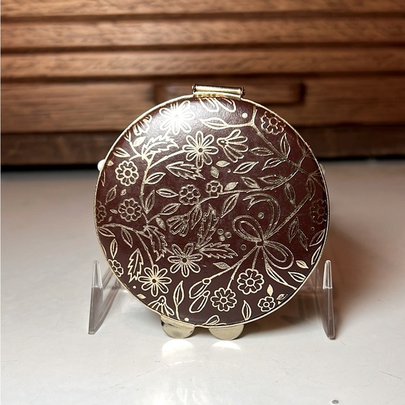 Vintage compact mid century 50-60’s Florentine Italian leather, gold gilt mirror - Picture 4 of 9